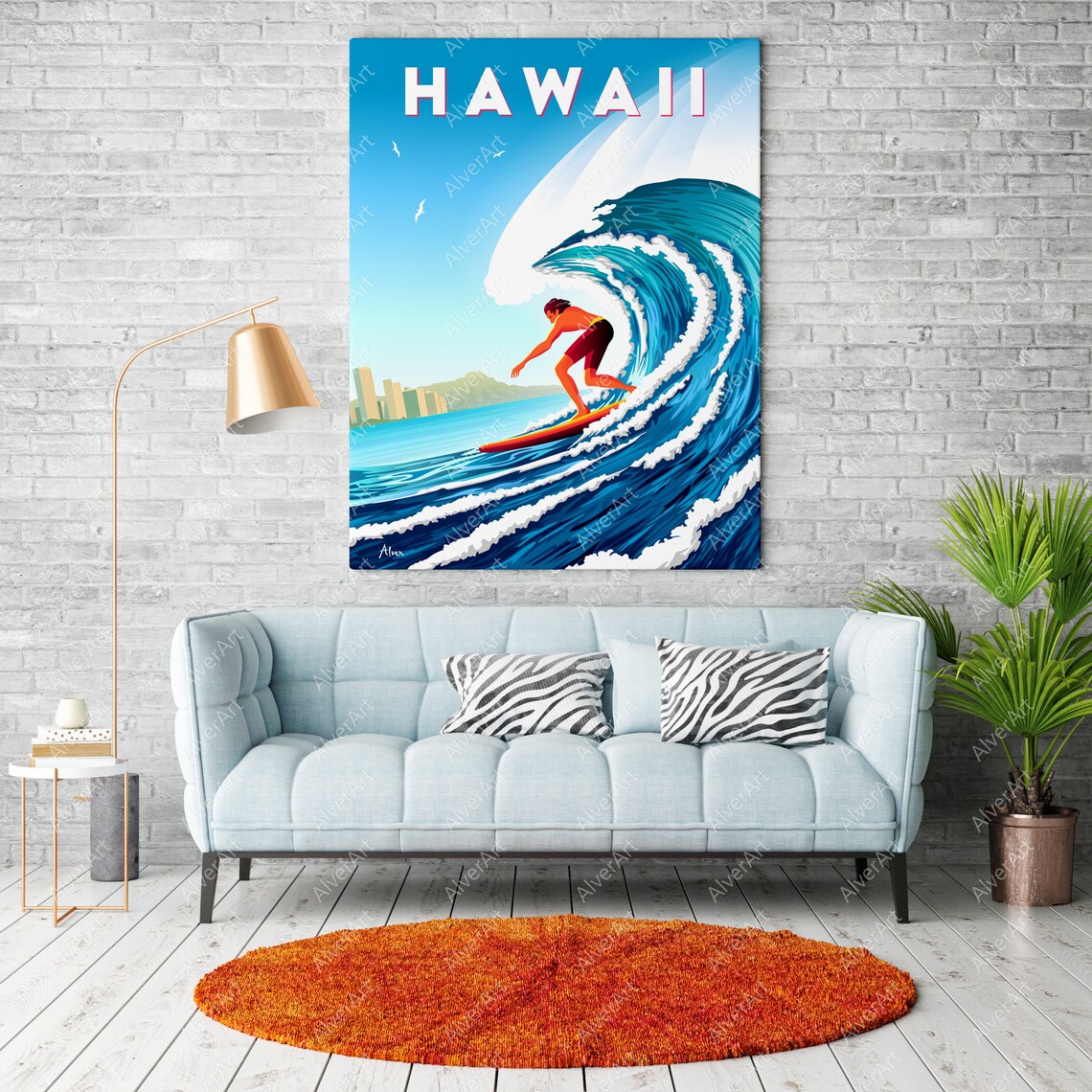 Hawaii Poster Hawaii Travel Print Surfing Wall Art Ocean Surfboard Wave Art Unframed - Image 2