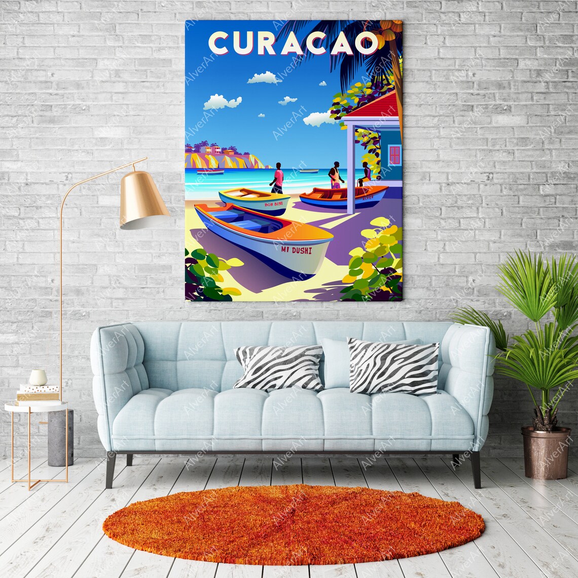 Curacao Colorful Fishing Boats On Beach Caribbean Travel Poster - Image 2