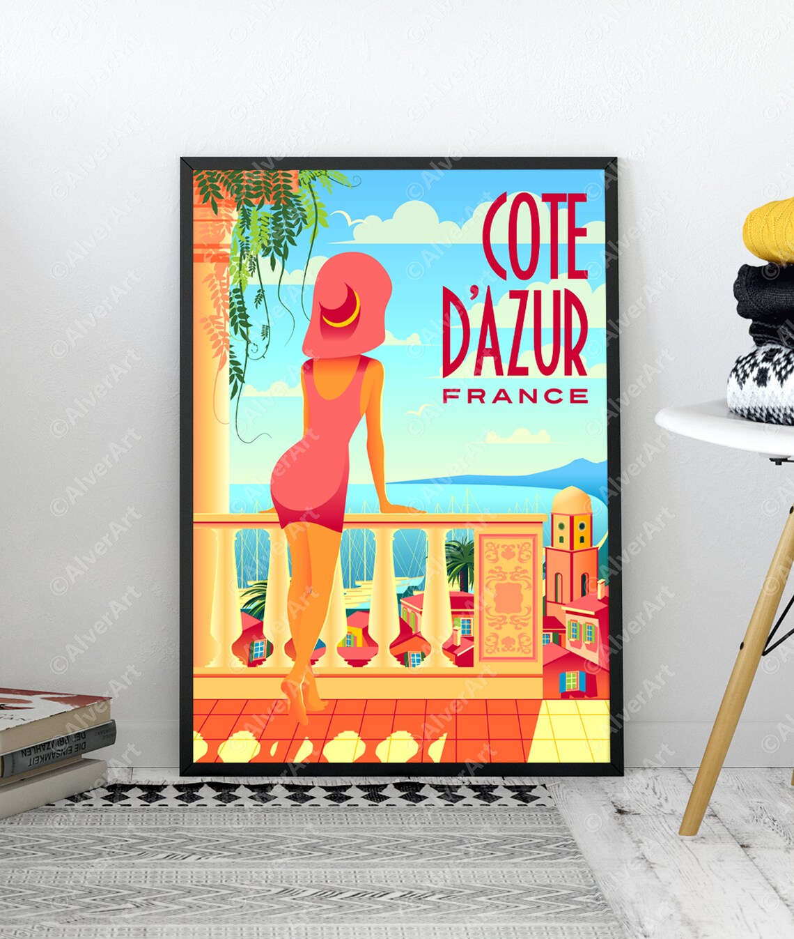 France Poster France Travel Print Cote Dazur Poster Nice Poster French Riviera Wall Art Retro Style Poster Unframed - Image 3