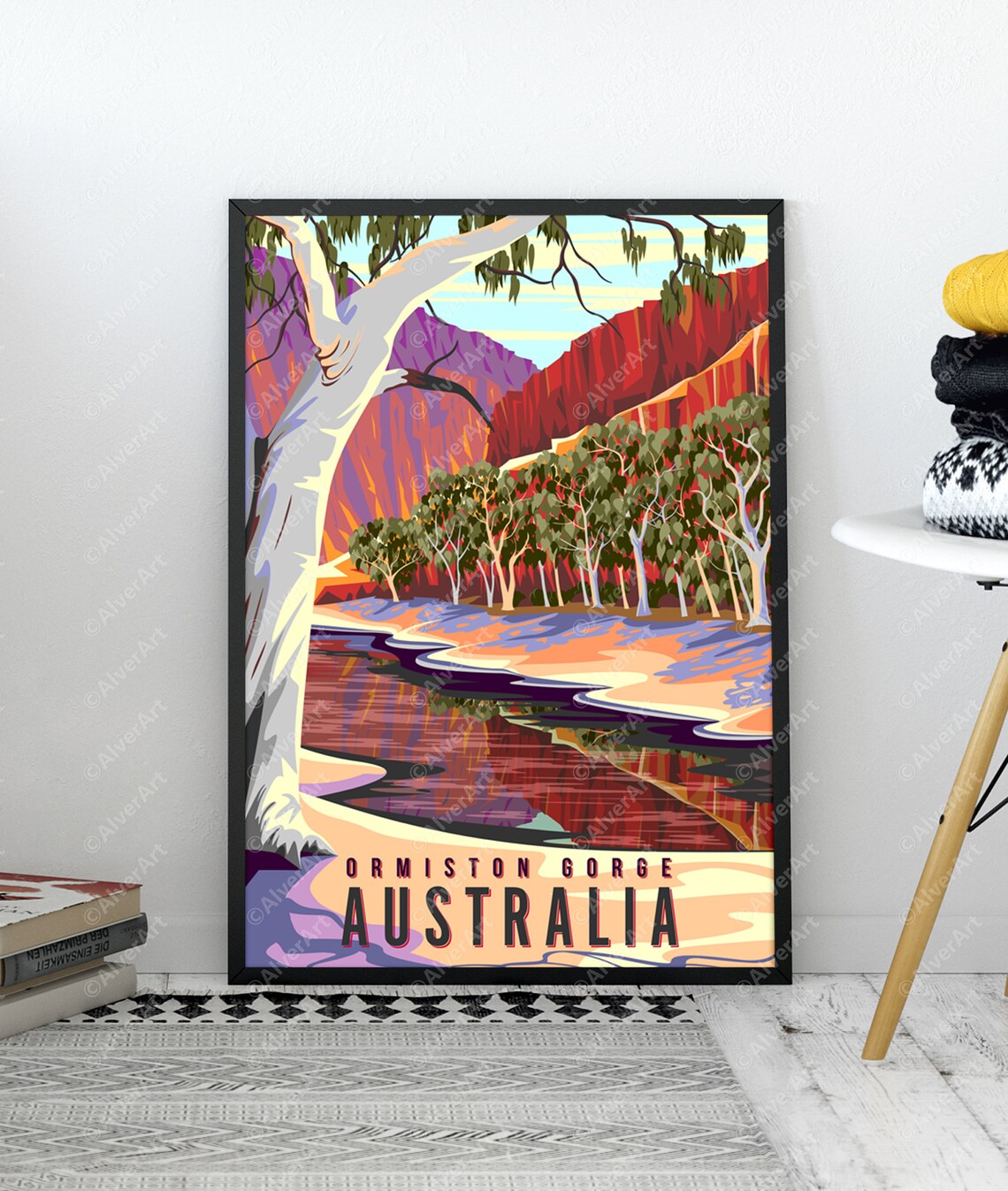 Ormiston Gorge Australia Travel Poster With Red Rock Canyon and River - Image 2