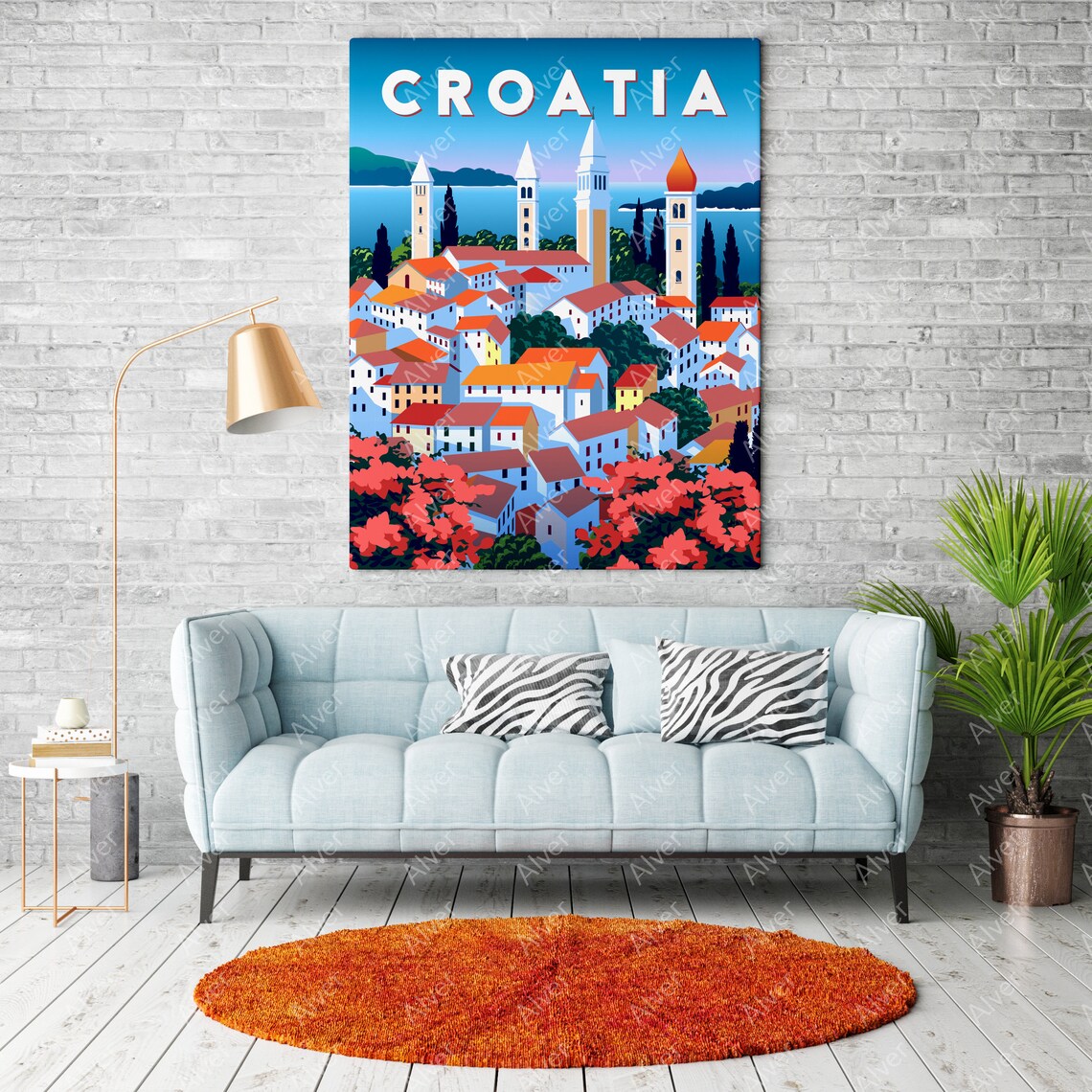 Croatia Adriatic Coast Travel Poster With Red Roof Old Town by the Sea - Image 2