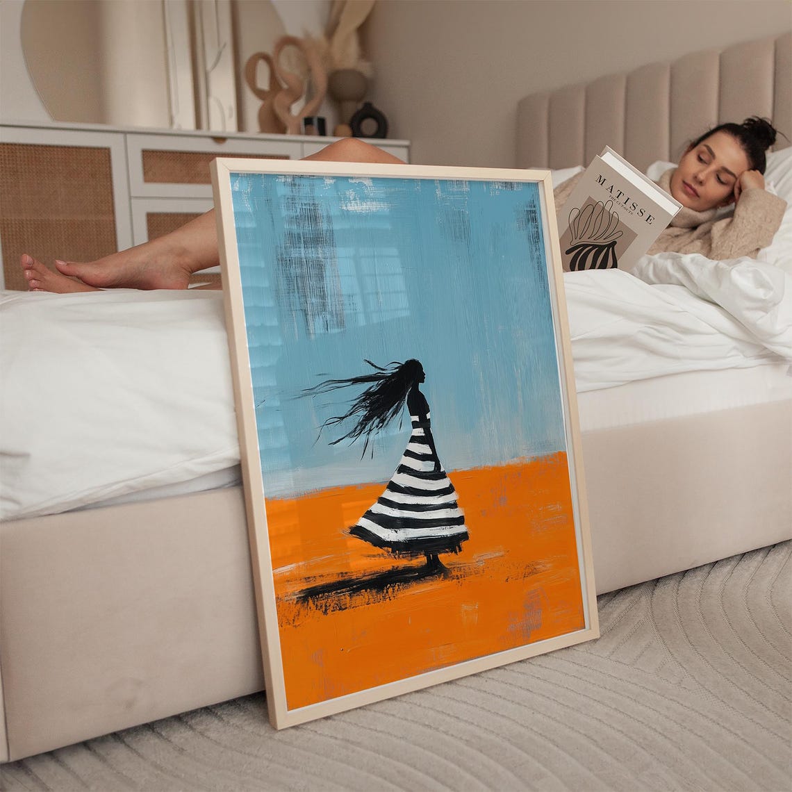 Silhouette Woman In Striped Dress Vibrant Abstract Wall Art Bold Artwork For Modern And Colorful Interiors - Image 3