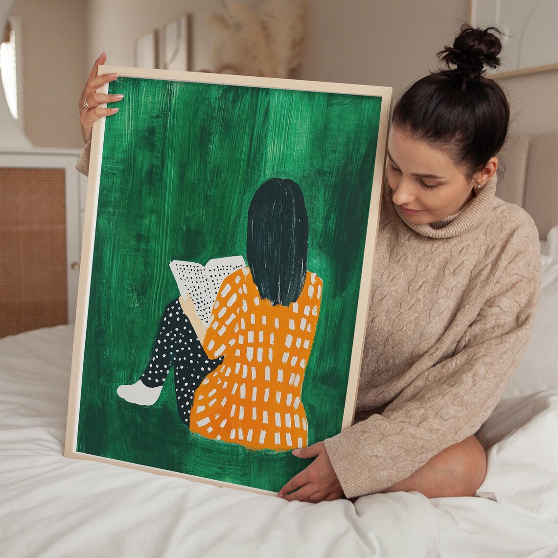 Reading Woman, Modern Abstract Book Lovers Art Print - Image 2