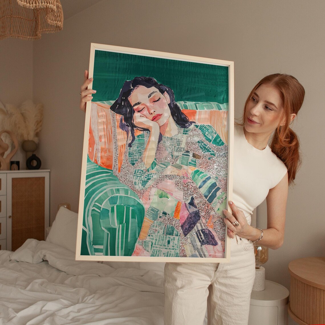 Dreamy Resting Woman Portrait With Glitter Accents Pastel Art Poster - Image 4