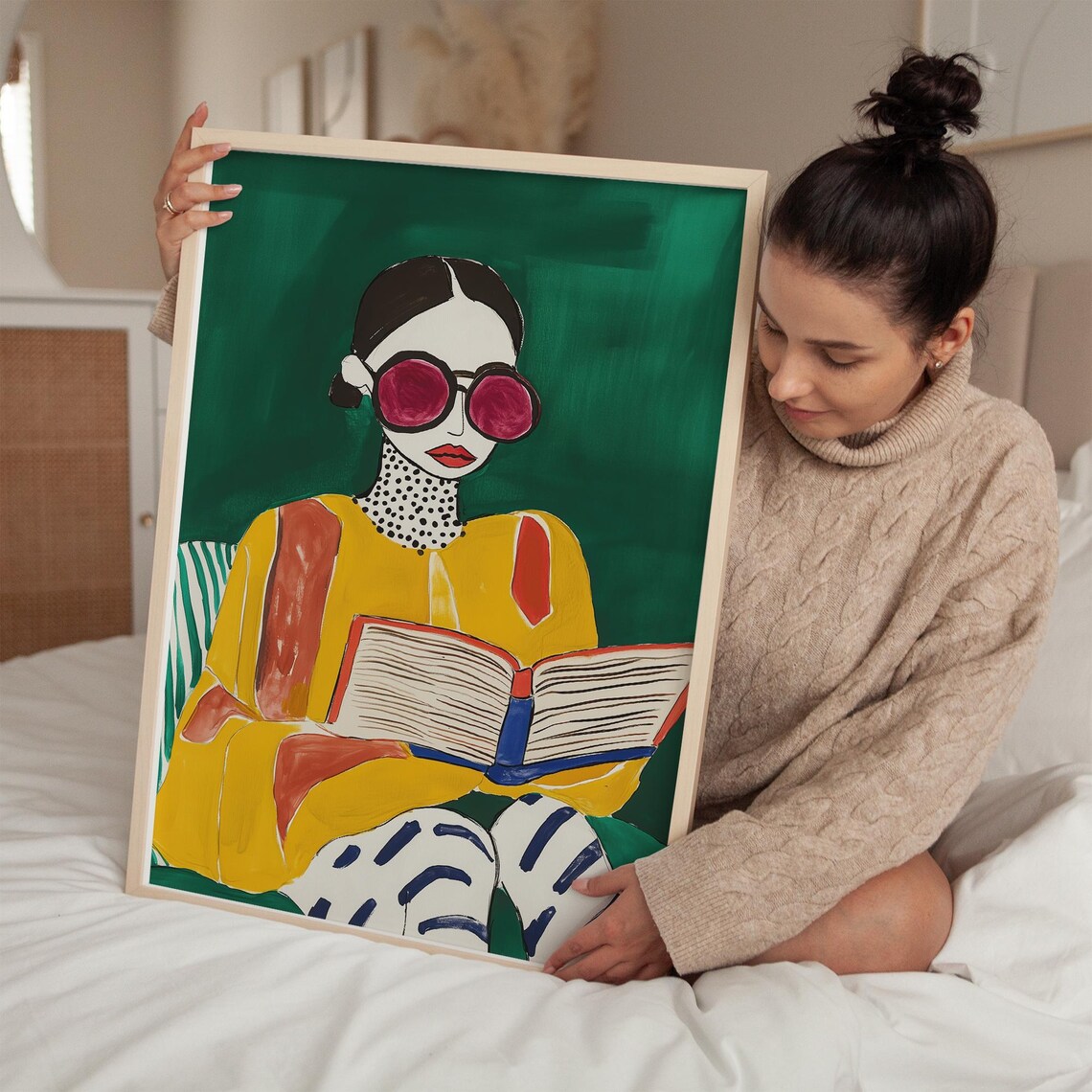 Colorful Reading Woman with Sunglasses Book Lover Art Poster - Image 3
