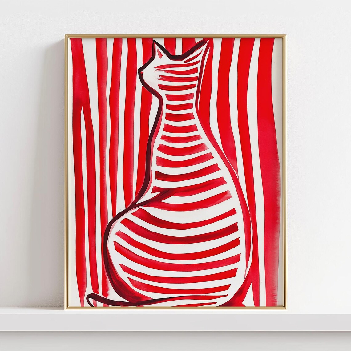 Red Striped Cat, Minimalist Abstract Pet Poster - Image 4
