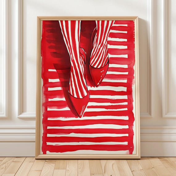 Red Striped Shoe - Modern Minimalist Poster