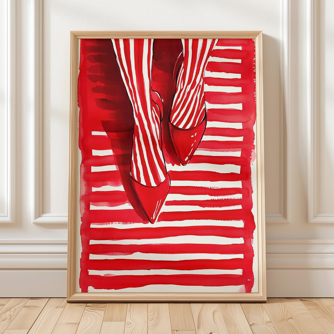 Red Striped Shoe - Modern Minimalist Poster