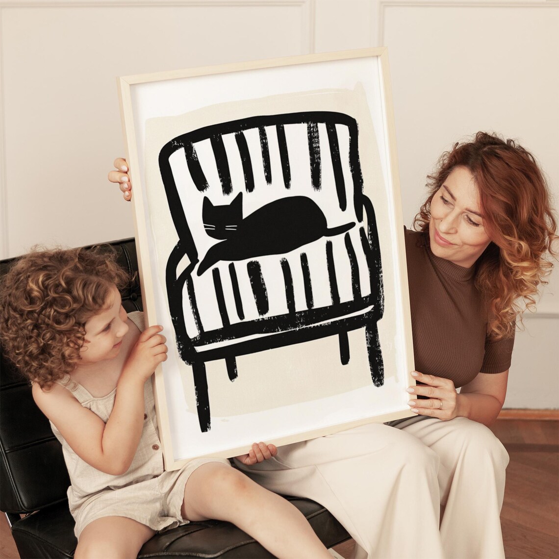 Black Cat On Chair, Minimalist Artwork - Image 5