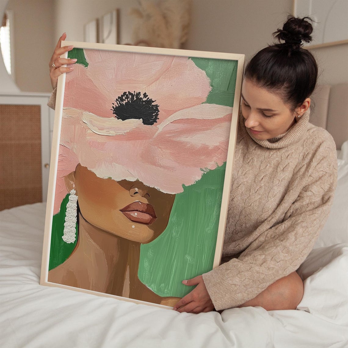 Elegant Woman With Floral Hat, Minimalist Art Print - Image 2