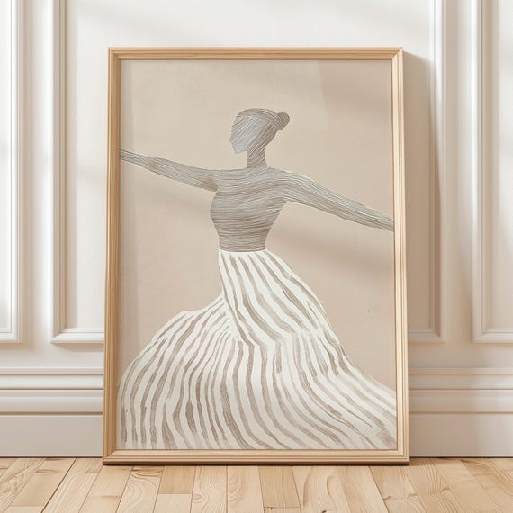 Minimalist Ballerina Art Elegant Striped Dance Wall Decor Abstract Movement Print For Modern Home Neutral Beige