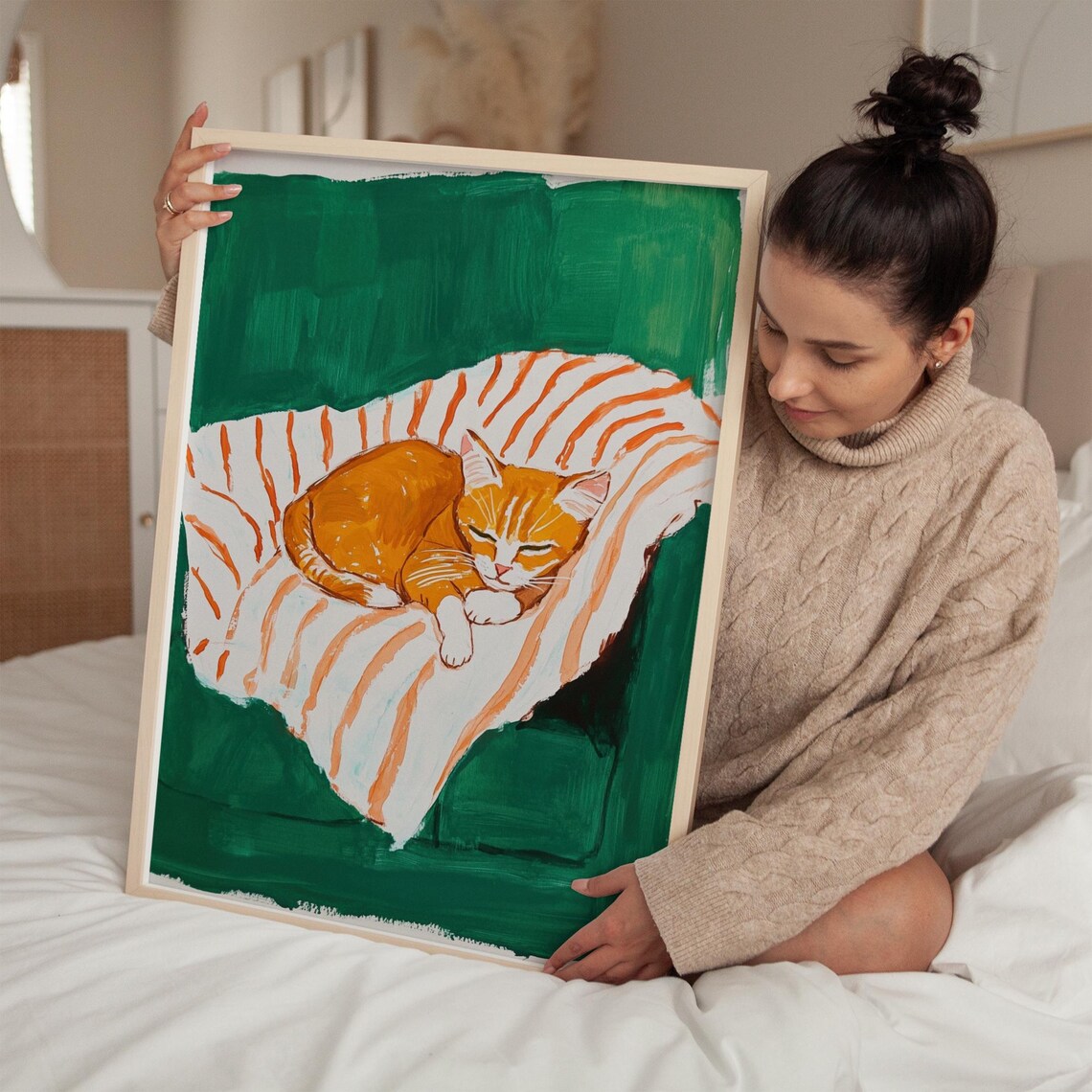 Sleeping Ginger Cat, Cozy Minimalist Pet Art - Image 4
