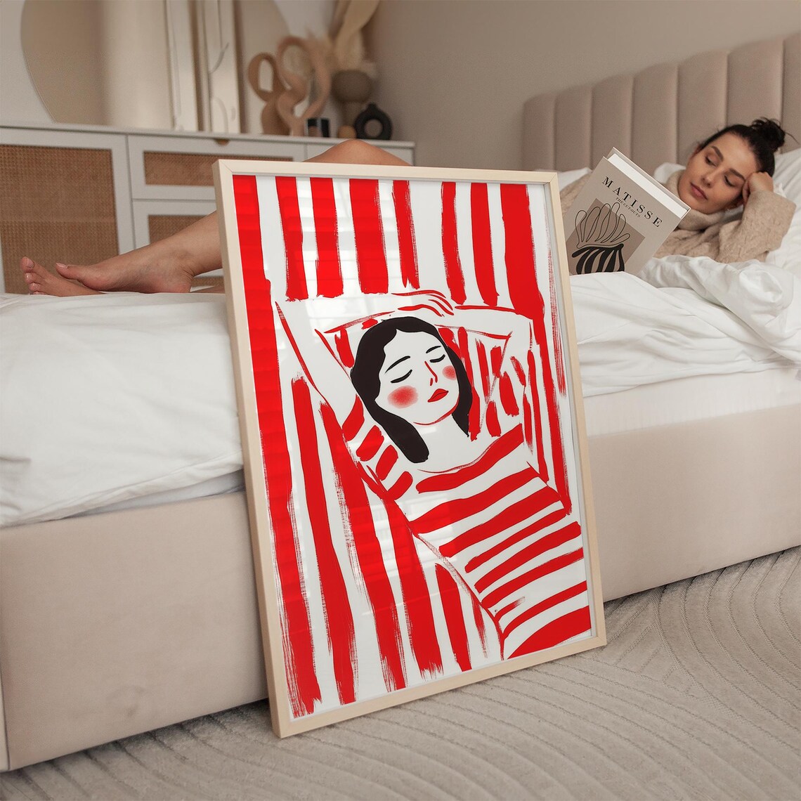 Red Striped Woman, Modern Abstract Female Figure - Image 4