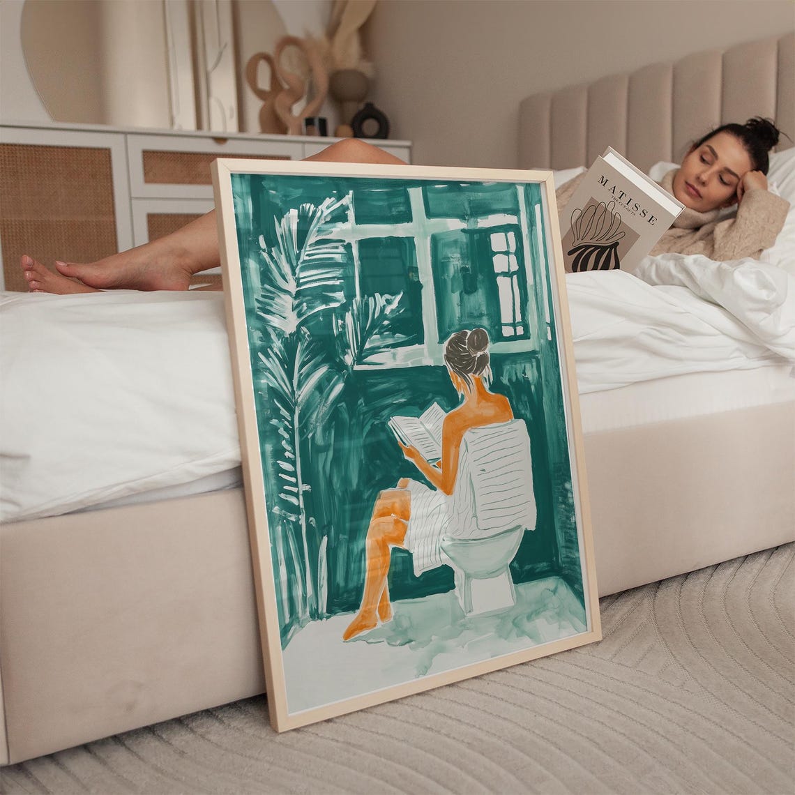 Tropical Relaxation Woman Art Print Modern Bathroom Decor Reading Wall Art For Cozy Home Style - Image 3
