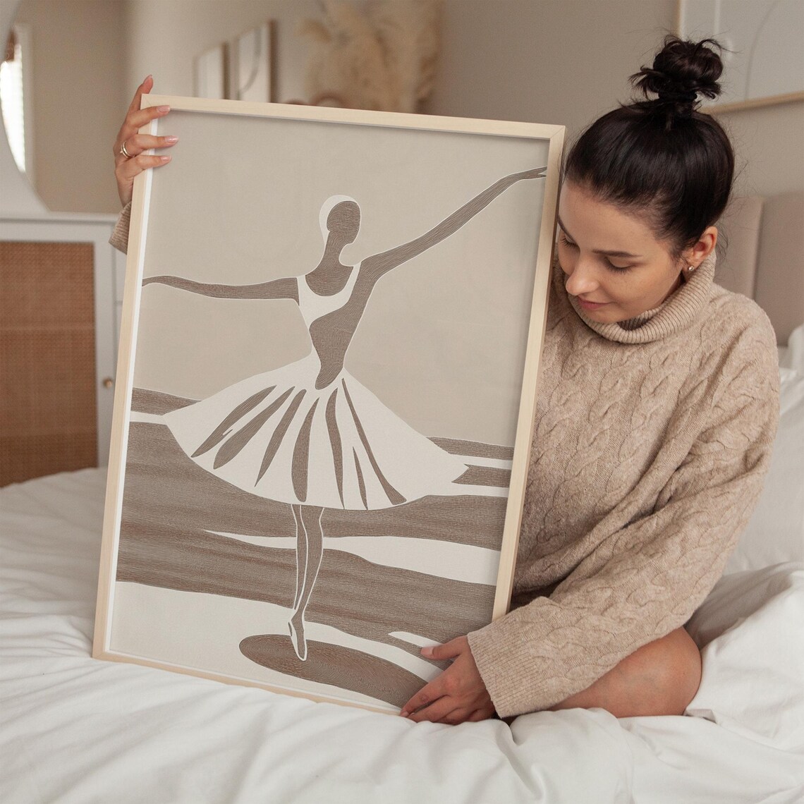 Abstract Beige Ballerina Line Art Poster with Spinning Dancer Motion - Image 3