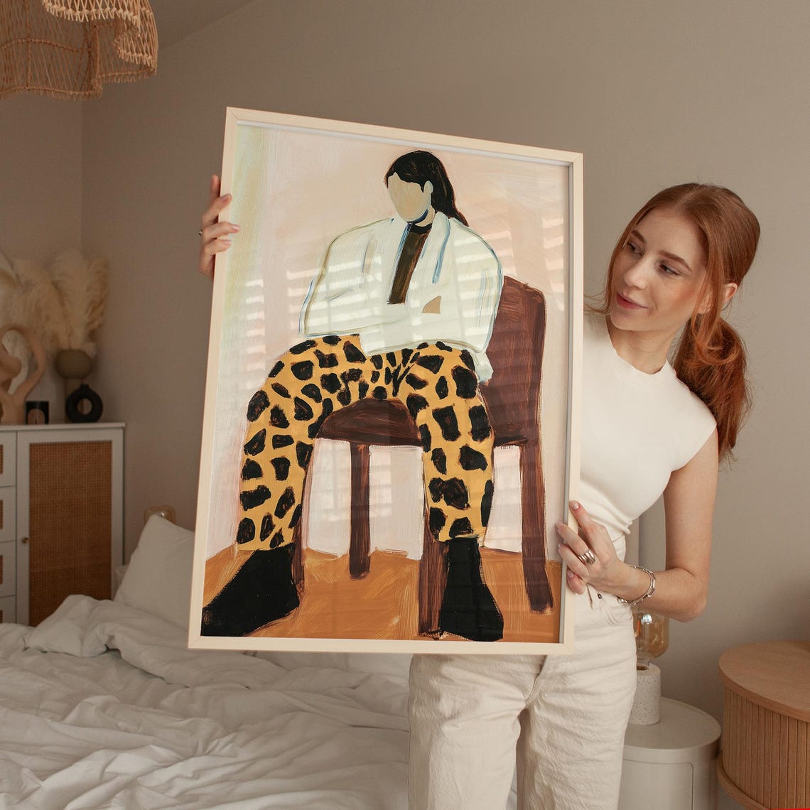 Leopard Print Pants Abstract Portrait Modern Minimalist Wall Art Bold Artwork For Contemporary Home Decor - Image 5