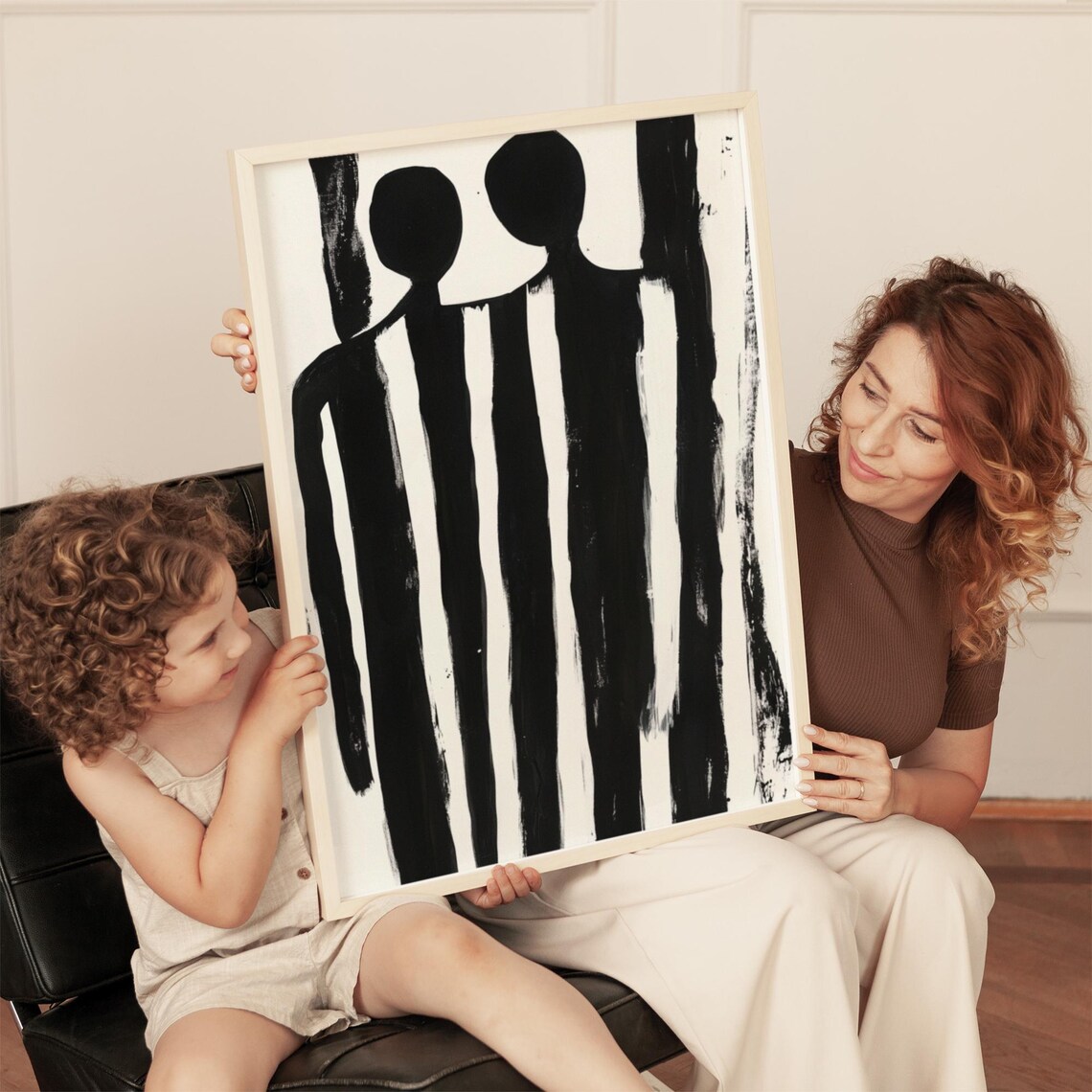 Minimalist Couple Silhouette in Black Stripe Figure Art Poster - Image 4
