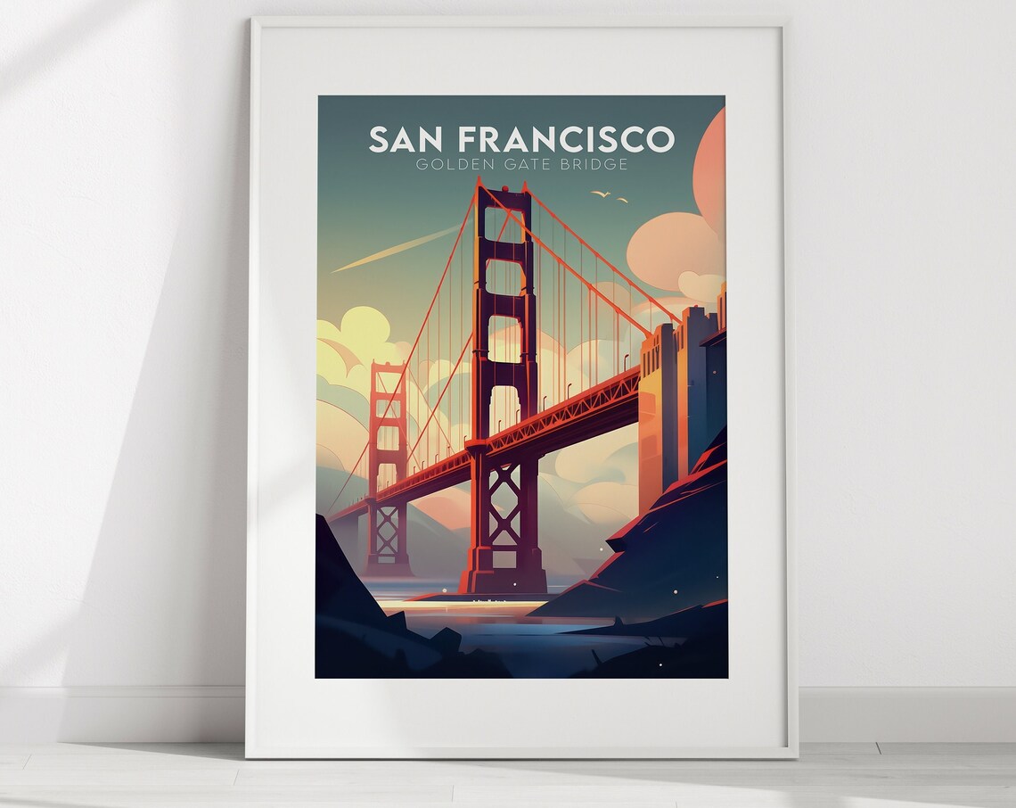 San Francisco Golden Gate Bridge Sunset Vintage Travel Poster Art