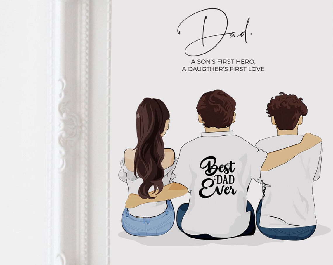 Personalized Father and Children Drawing Art Print