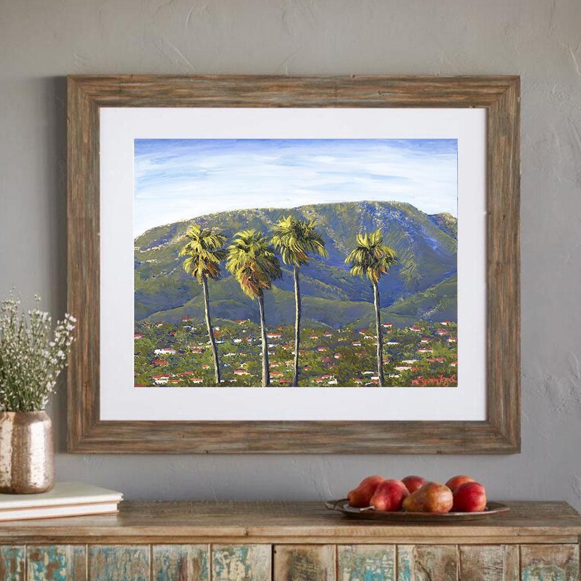 Santa Barbara Riviera Palm Trees Red Rooftops Mountain View Poster - Image 3