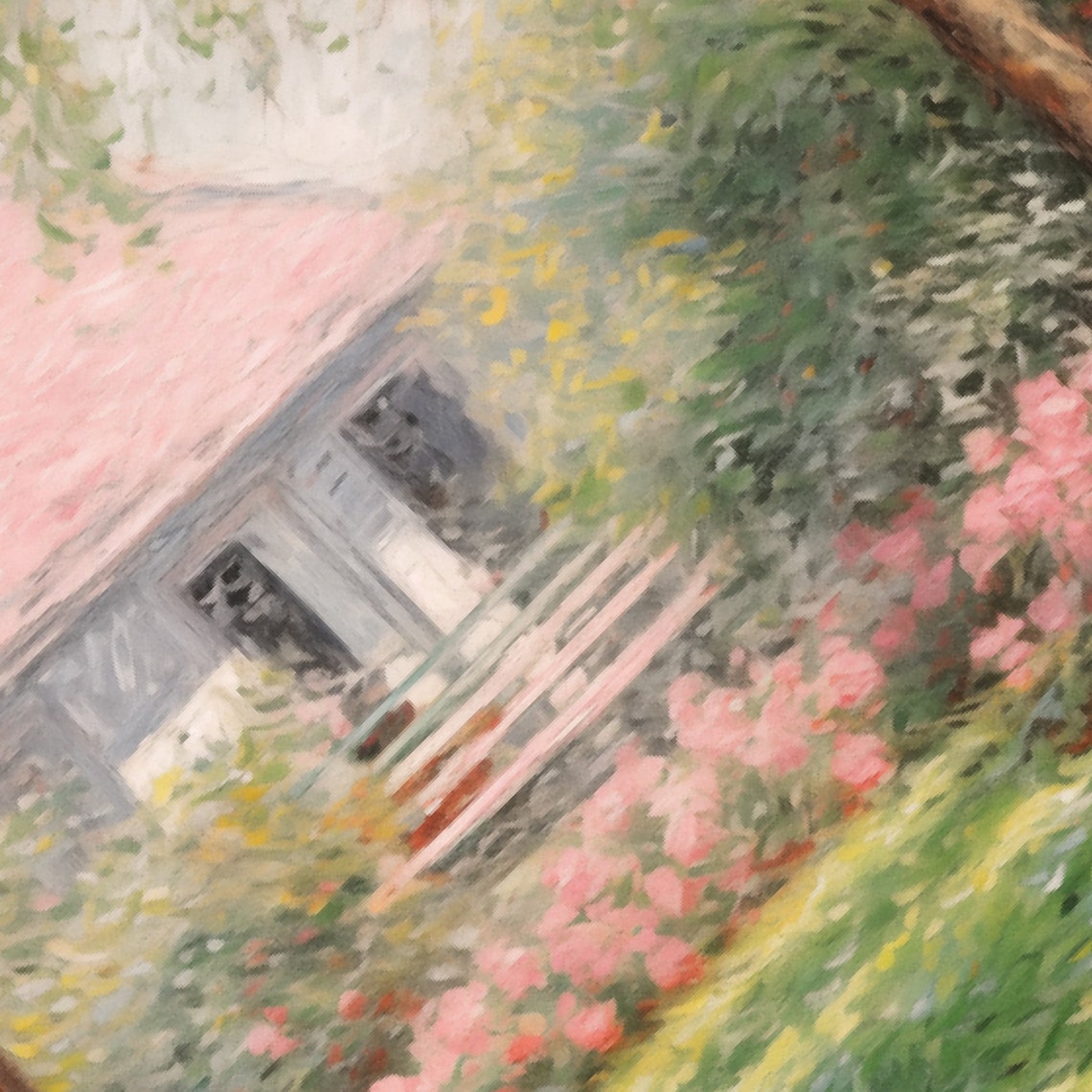 Two Rabbits In A Spring Backyard With Pink Blossom Bushes Poster - Image 5