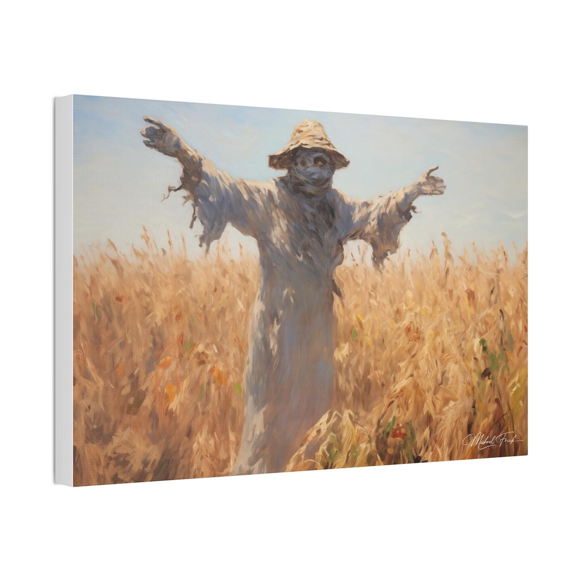 Scarecrow Standing in Golden Wheat Field Summer Day Art Poster - Image 4