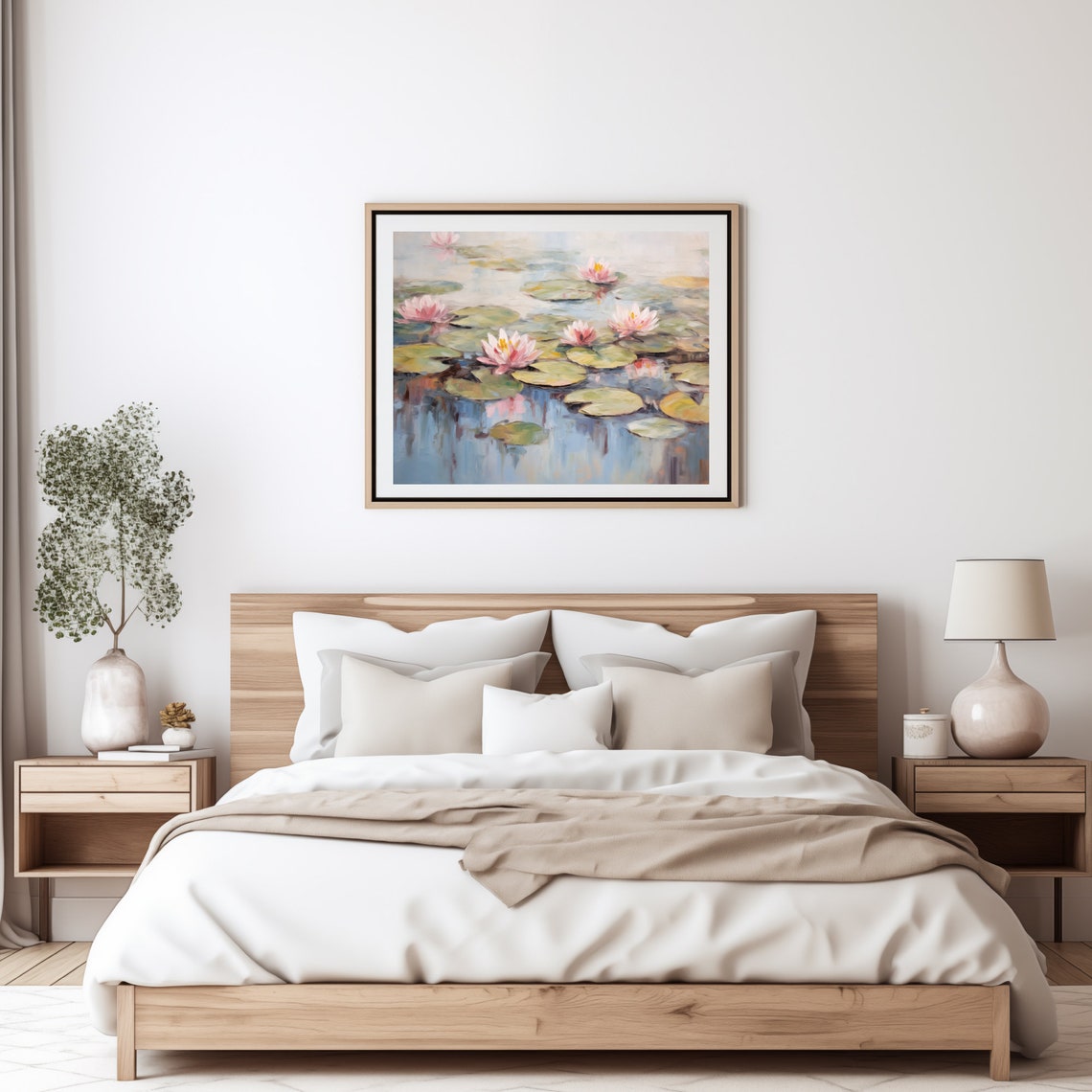 Soft Pink Water Lilies Floating On A Tranquil Garden Pond Poster - Image 3