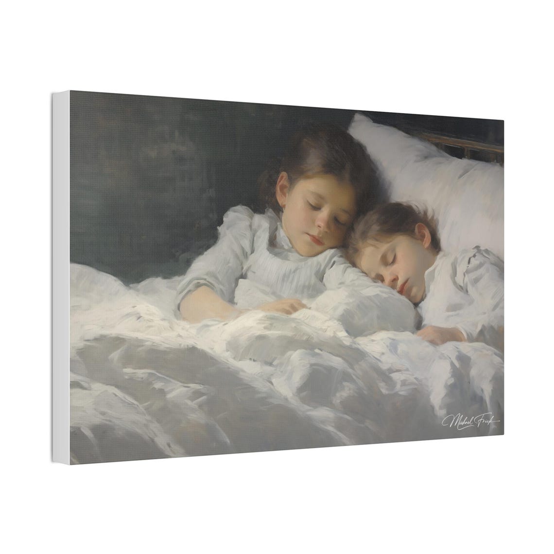 Two Sleeping Children Peaceful Night Nursery Room Decor Poster - Image 4
