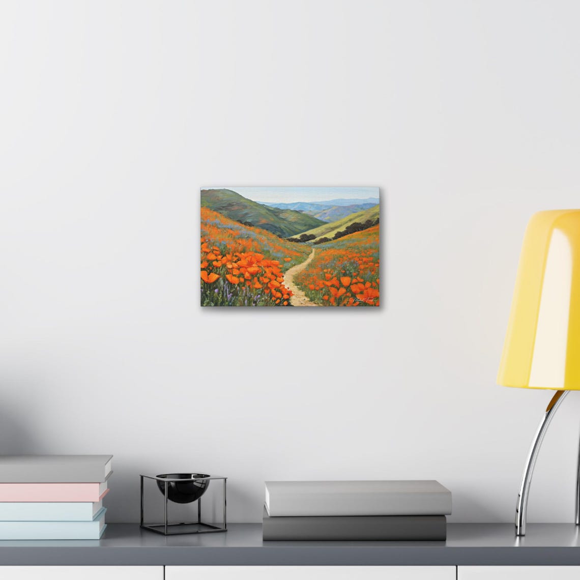 Orange California Poppies Covering A Hillside Valley Path Poster - Image 6