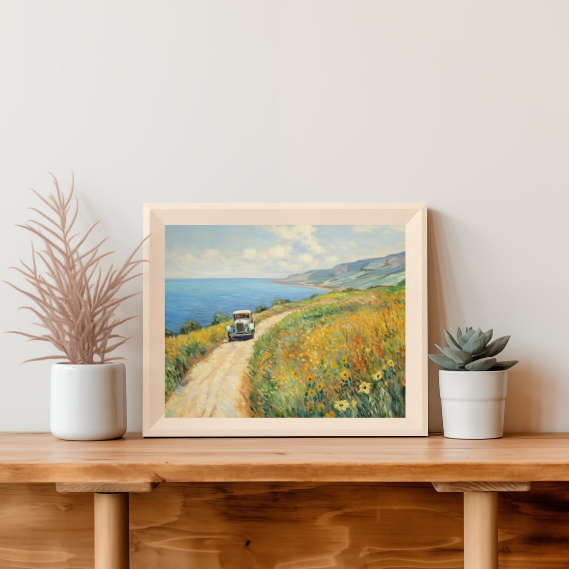 Vintage Car Driving On A Wildflower Coastal Road In Summer Poster - Image 5