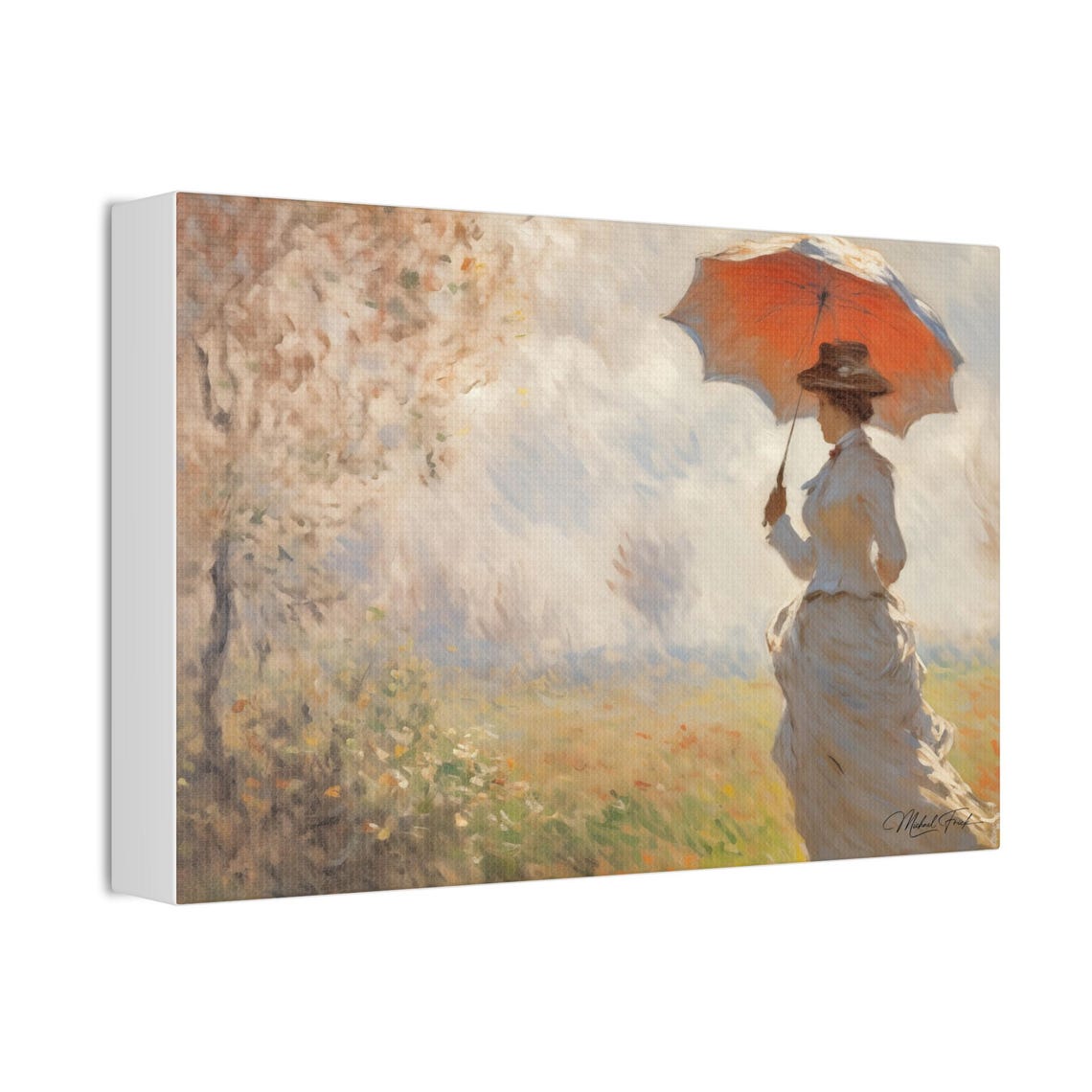 Lady With Red Parasol Walking Through Meadow Classic Art Poster - Image 3