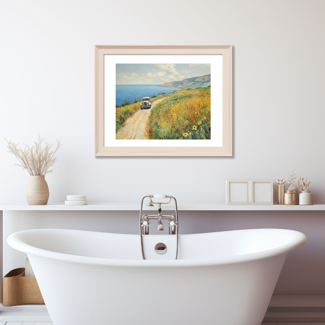 Vintage Car Driving On A Wildflower Coastal Road In Summer Poster - Image 3