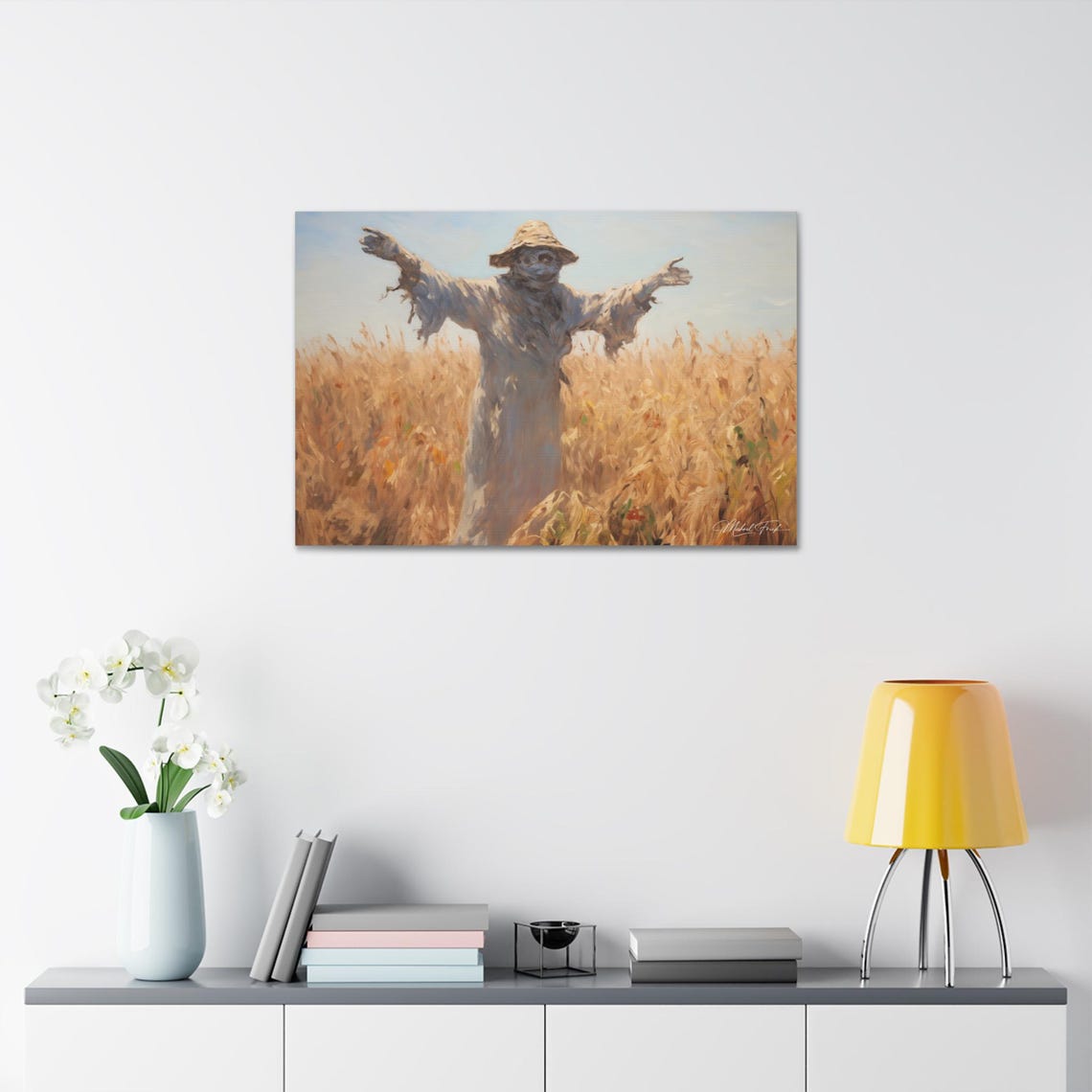 Scarecrow Standing in Golden Wheat Field Summer Day Art Poster - Image 7