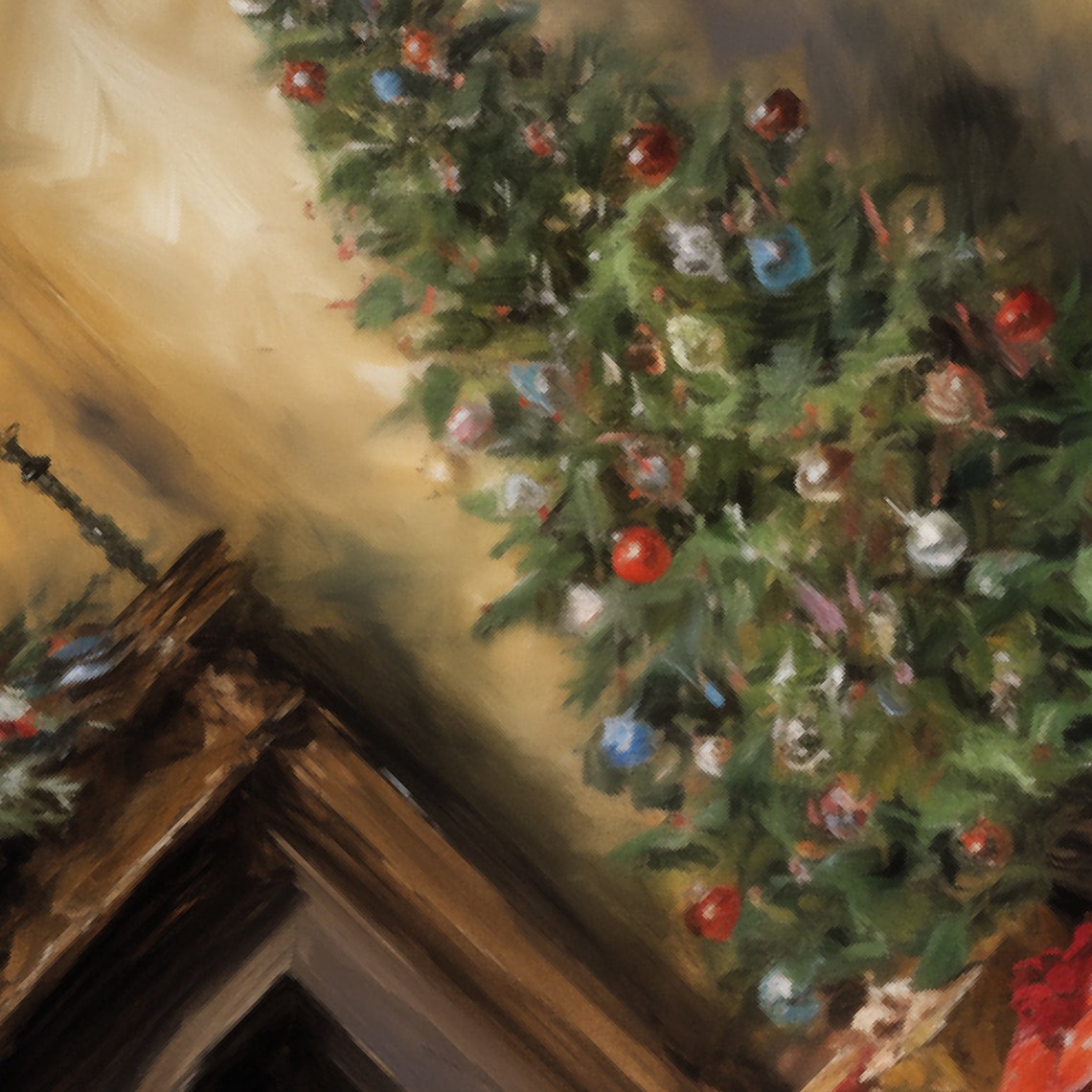Christmas Tree and Fireplace on a Cozy Christmas Eve Scene Poster - Image 5