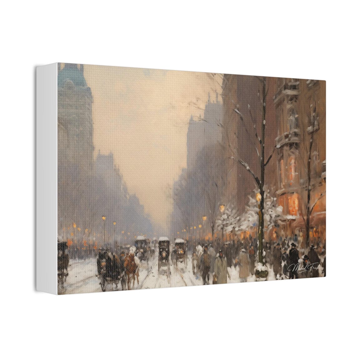 Snowy City Street Evening Carriage Ride Vintage Scene Poster - Image 3