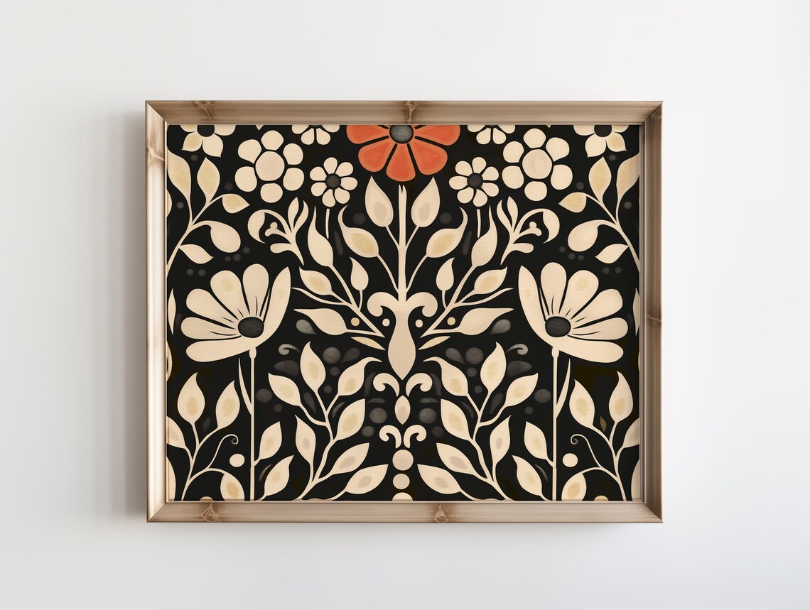 Norwegian Folk Art Scandinavian Pattern, Abstract Botanical - Image 2