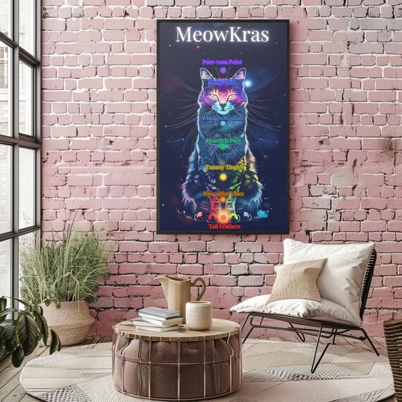 MeowKras Cat Chakra Yoga Funny Spiritual Cosmic Cat Art Poster