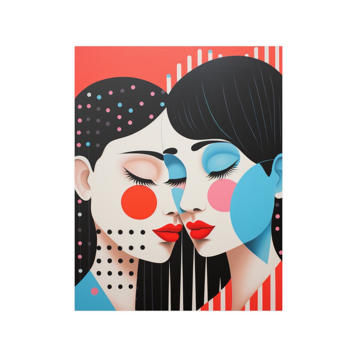 Abstract Lesbian Couple Love Pop Art Colorful Faces Wall Art - Image 3