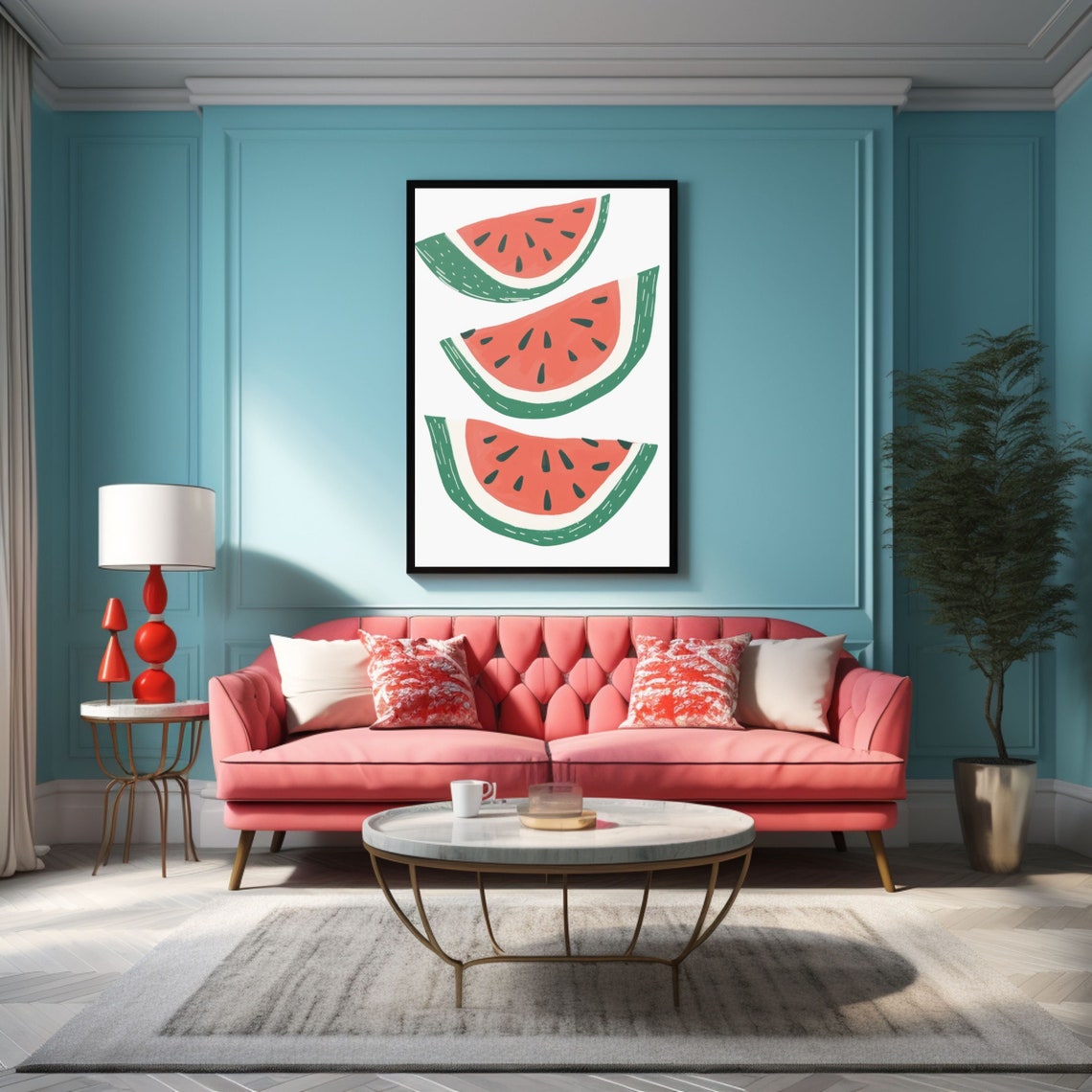 Drawn Watermelon Slices Bold Summer Fruit Kitchen Wall Poster