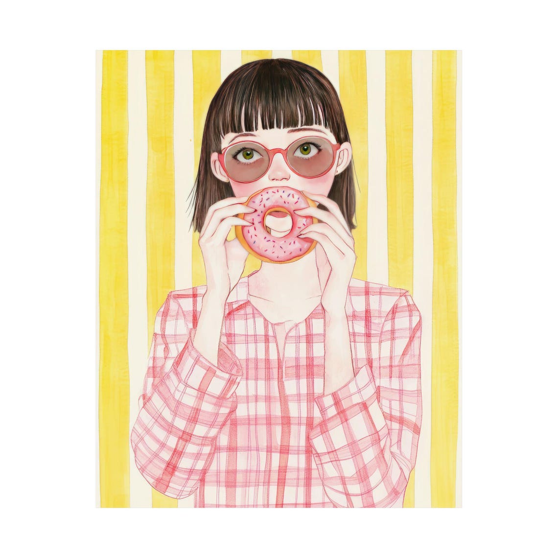Cute Pink And Yellow Wall Art Girl With Donut Wall Art Cute Girl Poster Dorm Wall Art - Image 2