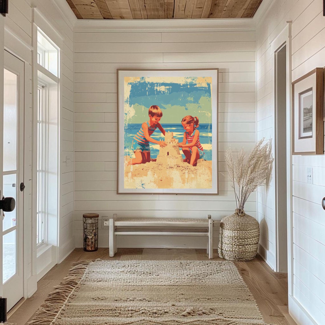 Beach Kids Wall Art Sand Castle Poster Retro Beach Wall Art Beach Poster Sandcastle Print Summer Decor