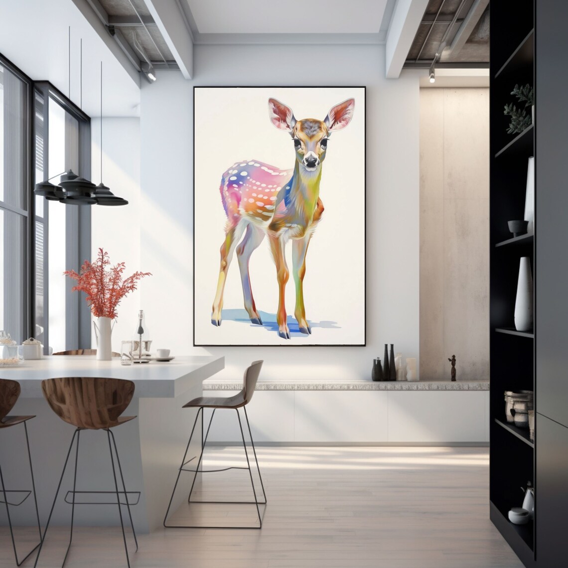 Colorful Rainbow Watercolor Deer Fawn Standing Tall and Proud Poster