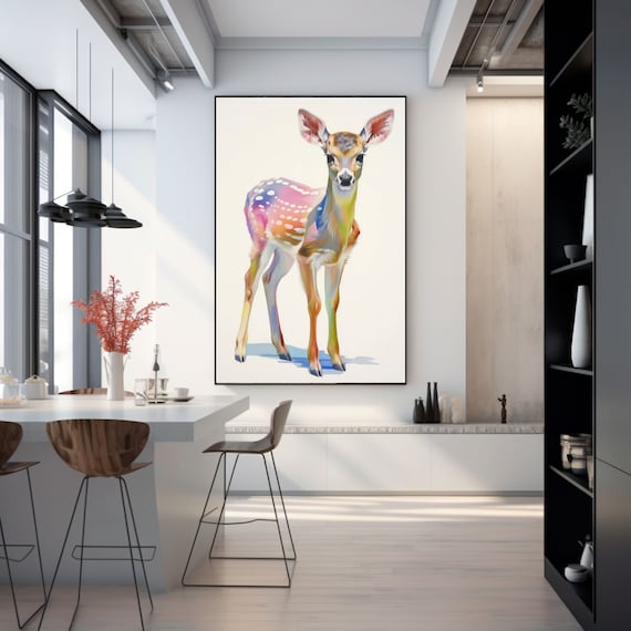 Colorful Rainbow Watercolor Deer Fawn Standing Tall and Proud Poster