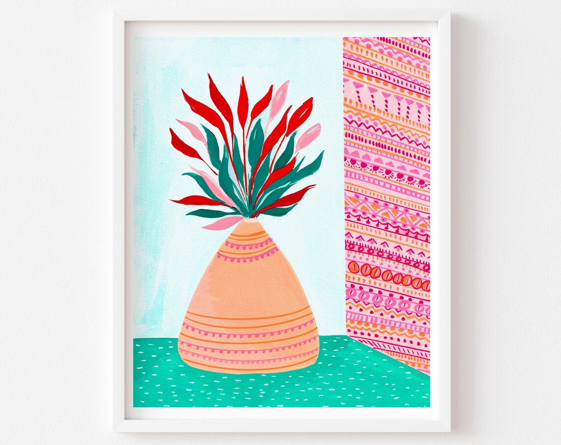 Bohemian Potted Plant Art Print, Maximalist Decor
