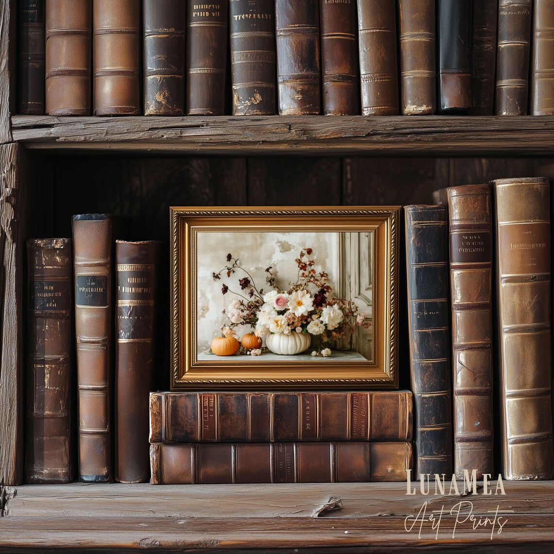Fall Pumpkin Still Life Painting Autumn Flowers White Pumpkin Vase Wall Art - Image 2