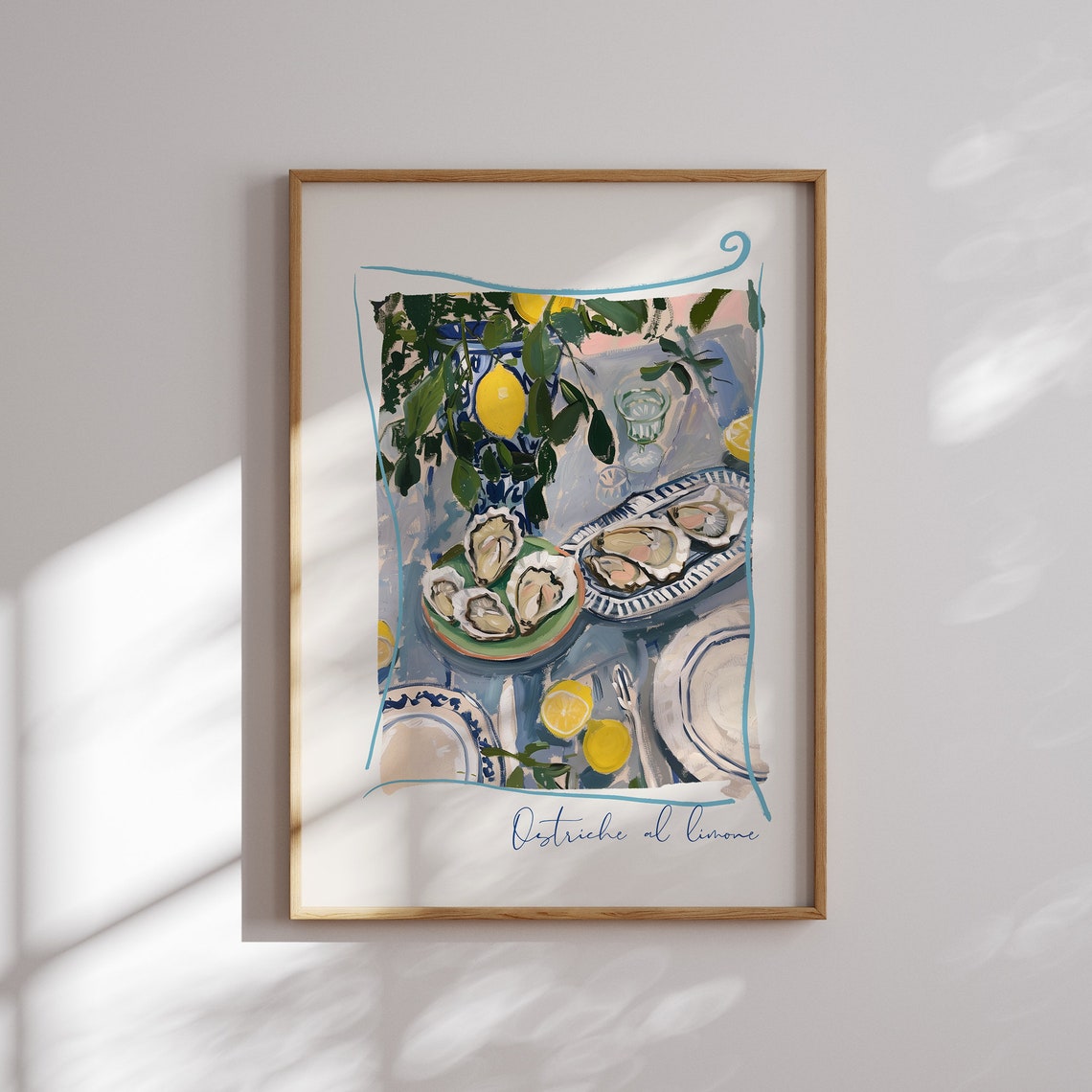 Italian Oysters and Lemons Amalfi Coast Kitchen Watercolor Poster