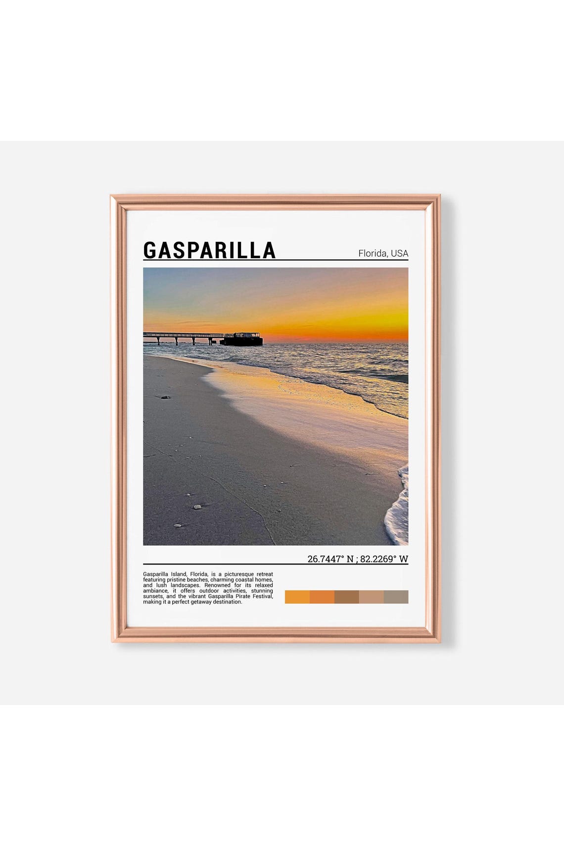 Gasparilla Florida Sunset Beach Pier Golden Shore Ocean Poster