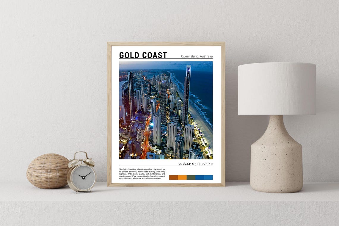 Gold Coast Queensland Night Skyline Towers Glowing Beach Poster - Image 2