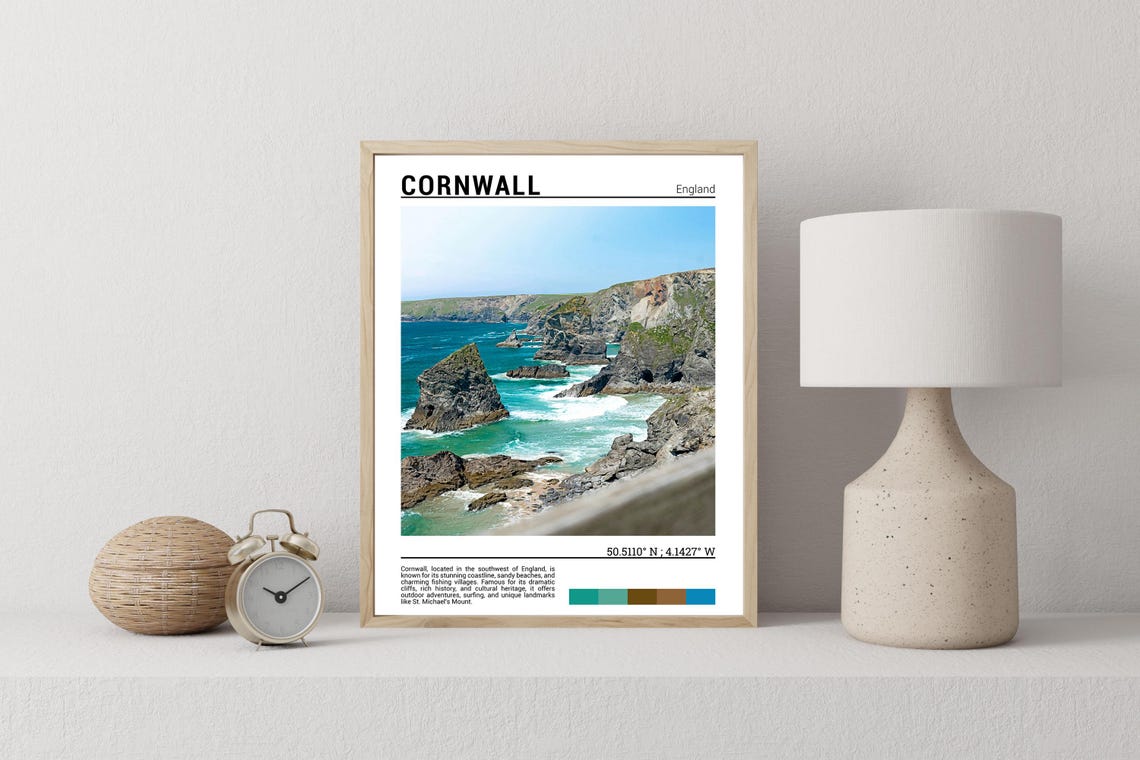 Cornwall England Dramatic Sea Stacks Turquoise Coast Cliffs Poster - Image 2