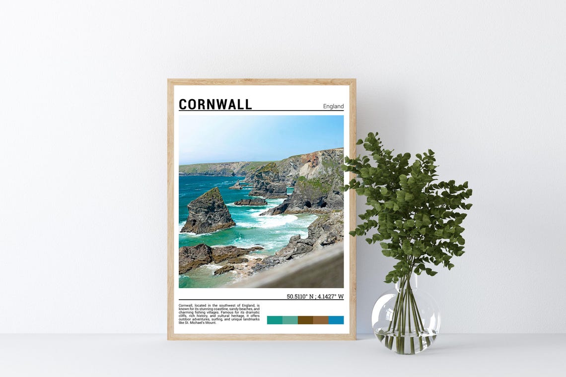 Cornwall England Dramatic Sea Stacks Turquoise Coast Cliffs Poster - Image 4